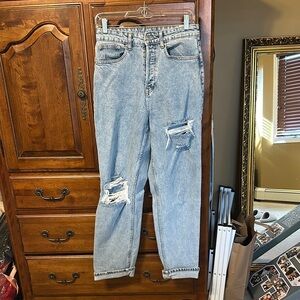 Distressed Light Blue Mom Jeans